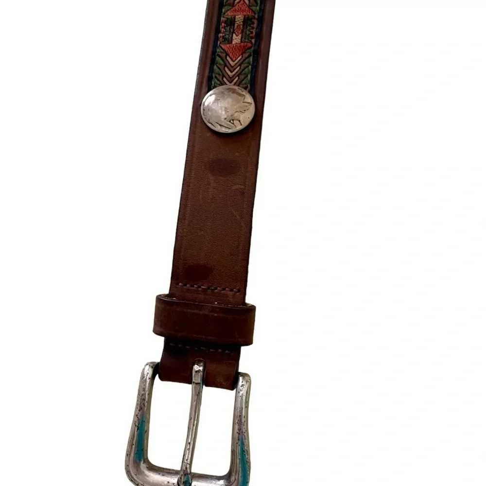 Brighton Leather Buffalo Nickel Belt, Length 42.5”, Buffalo Nickels, Emb…